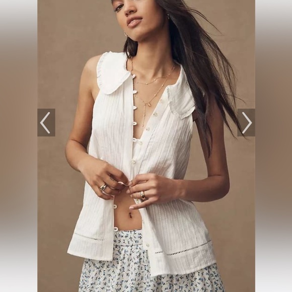 Pilcro Tops - Pilcro Anthropologie Keira Collared White Sleeveless Button-Front Blouse Tank SM